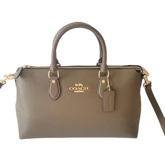 Coach CR156 Refined Pebbled Leather Georgia Satchel Crossbody Handbag Dark Stone - Picture 1 of 7